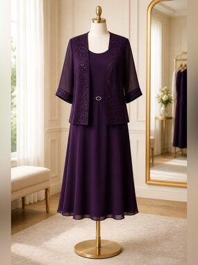 embroidered blush dress Brianna Milay 3/4 Sleeve 2-Piece Jacket Dress – New Yorker's Apparel main image 0